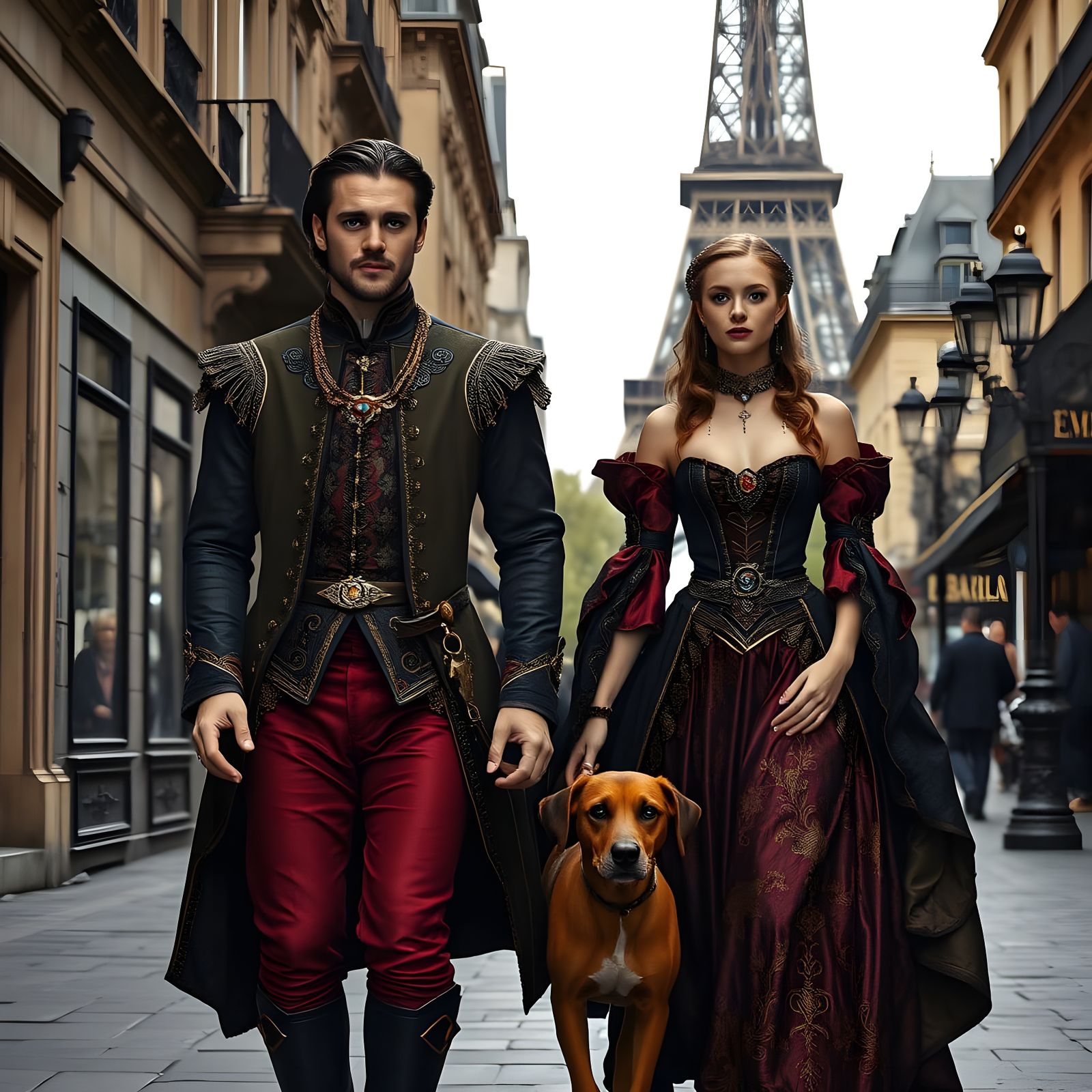 Paris Street Scene with 17th Century Figures