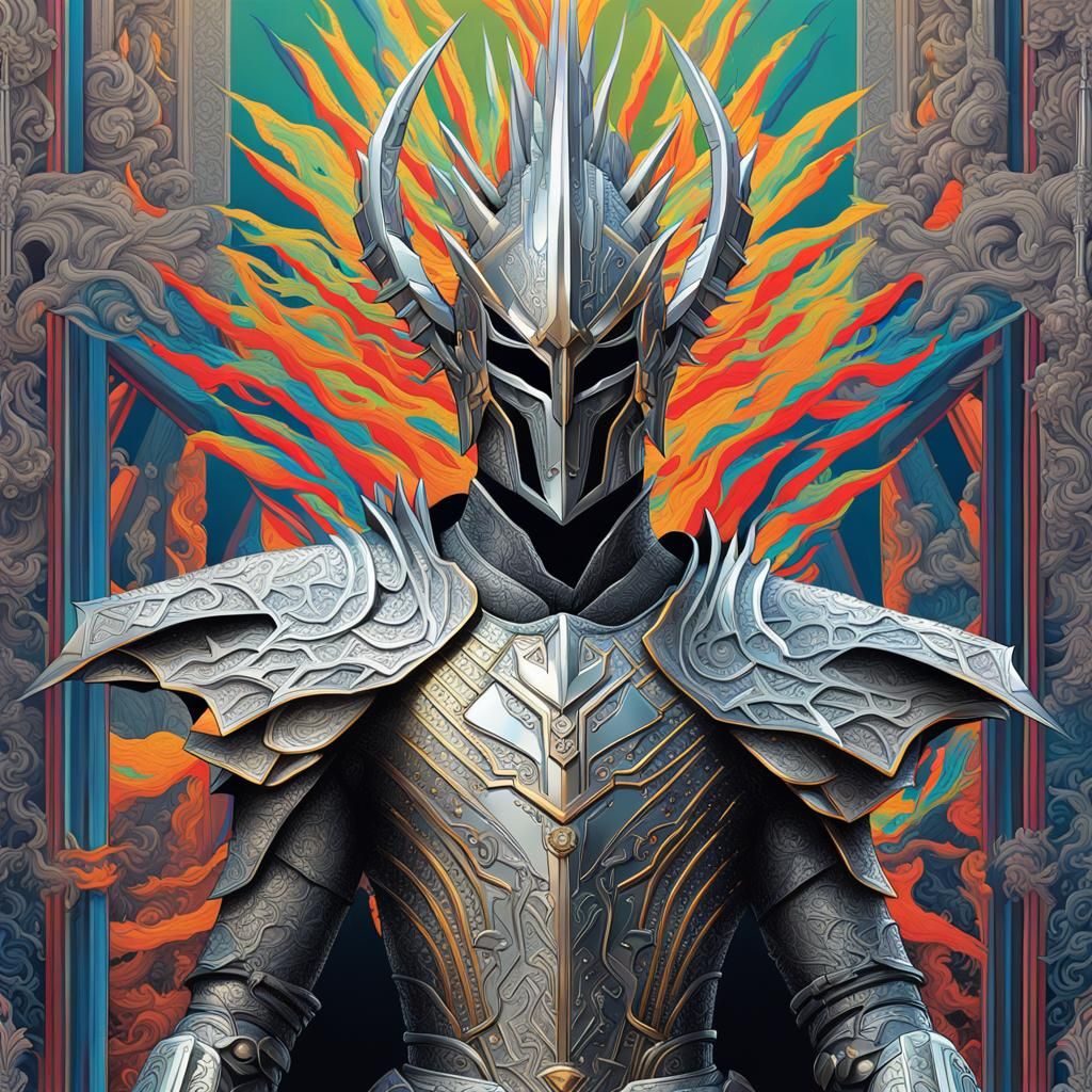 God of Order in Silver Armor: Digital Art