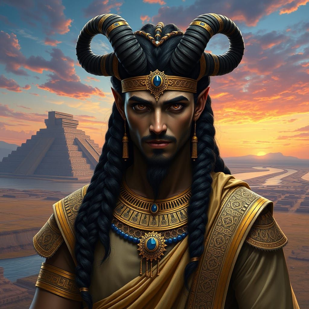 Ageless Mesopotamian Demon Posing in Majestic Babylonian Att...