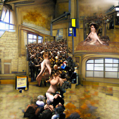 Vintage Steam Train Arriving, Impressionistic Style