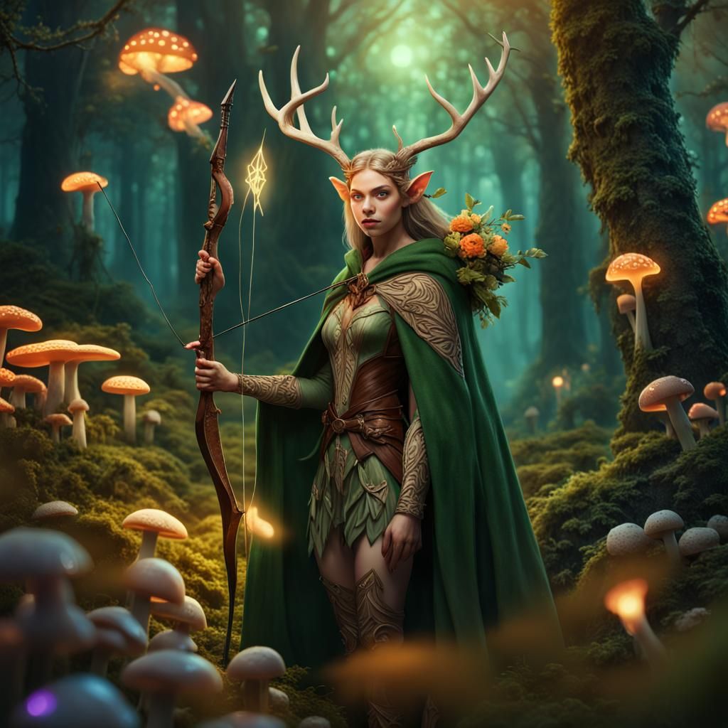 Forest Elf Hunter in Magical Woodland