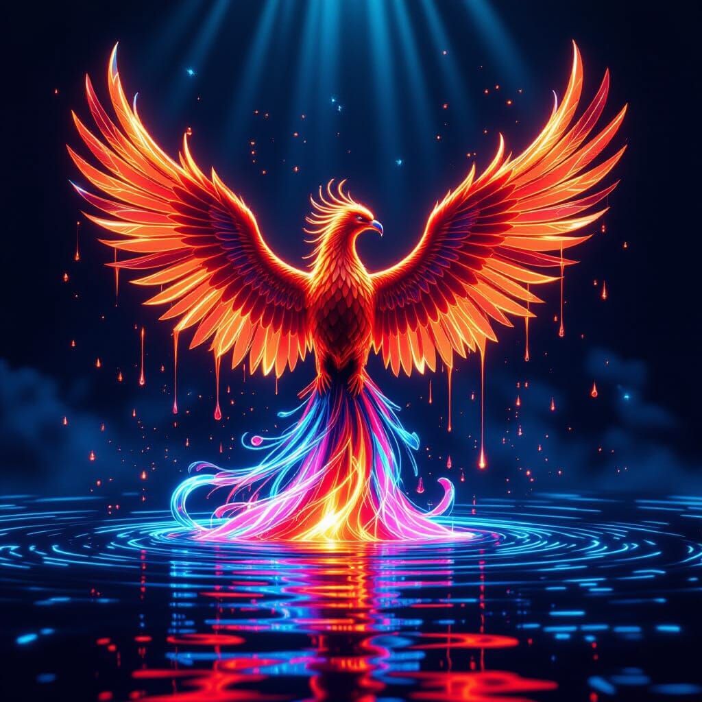 Phoenix Rises From Molten Liquid in High Contrast