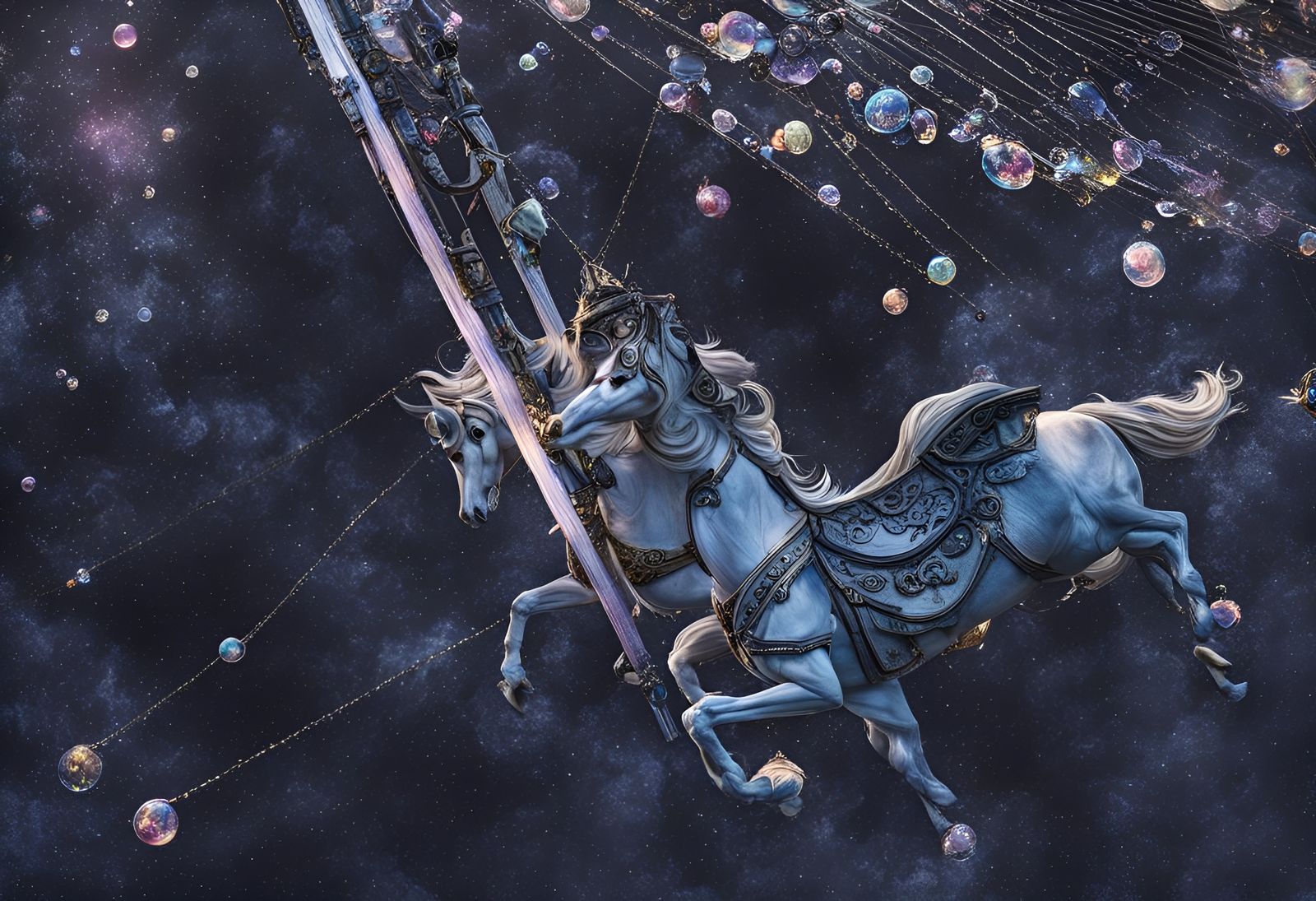 Whimsical Fair: Carousel Horses Joke with Shadows