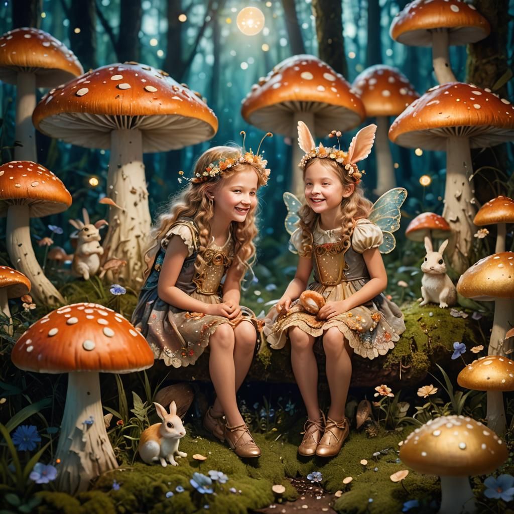 Fairy and Rabbit Portrait in Surreal Forest