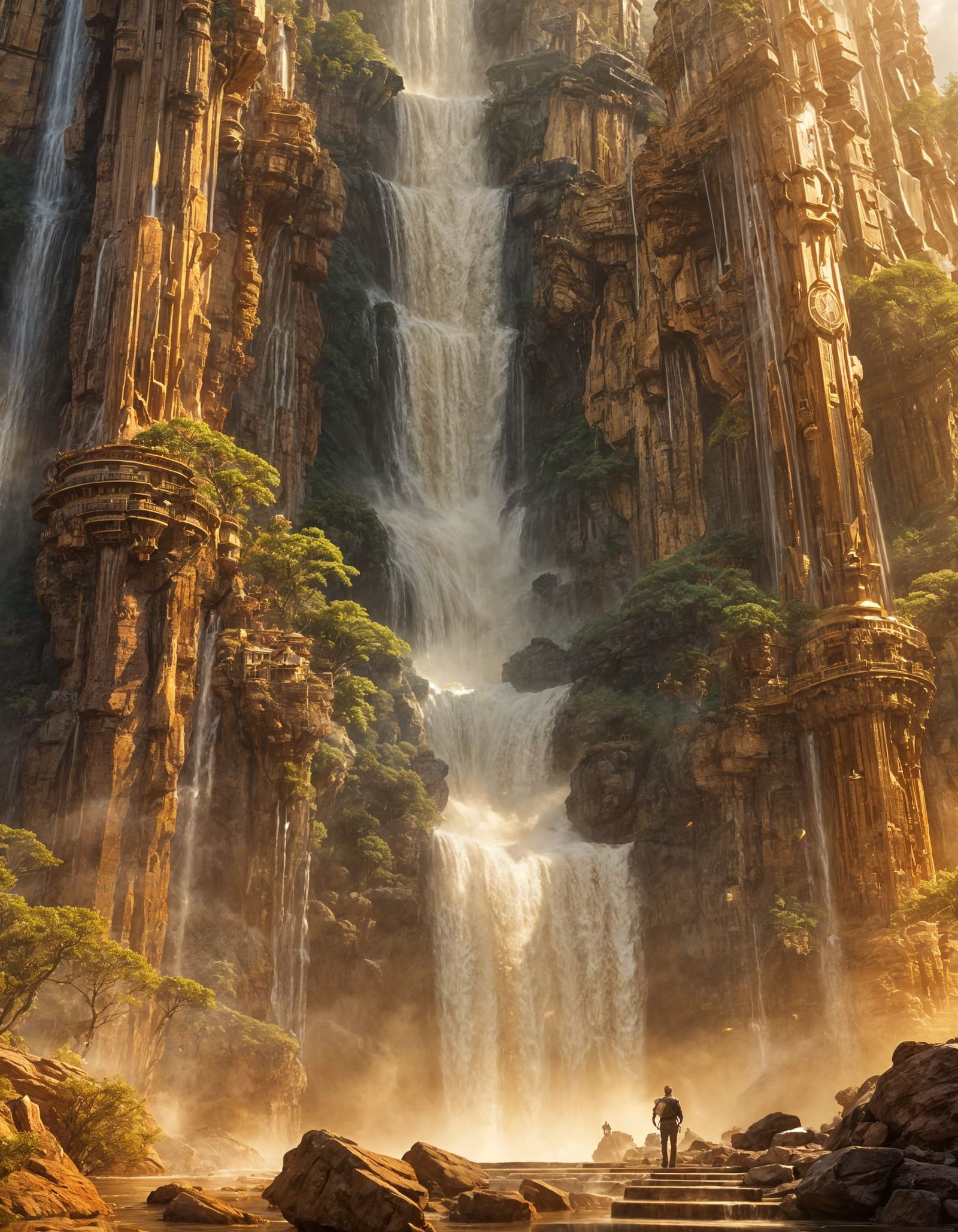 Golden Eldorado Waterfall with Arcane Magic and Sparkles