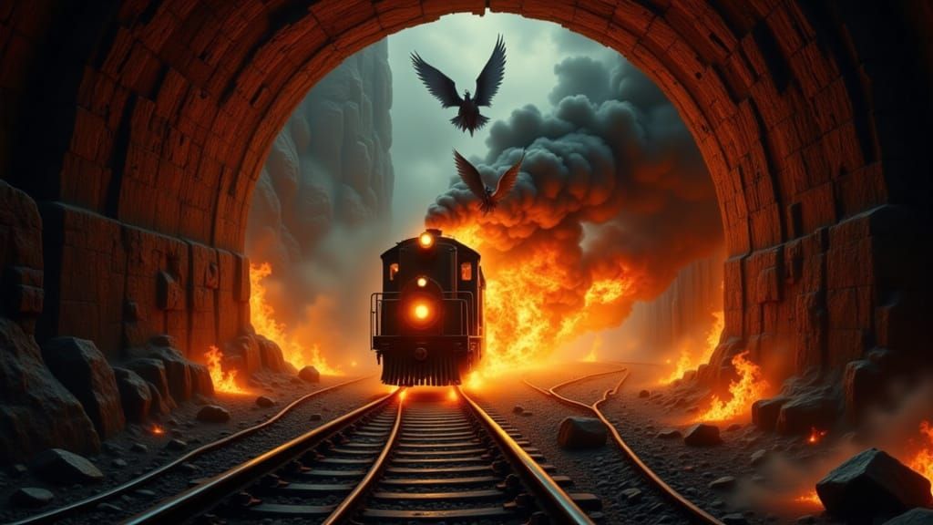 Fiery Train Emerges From Hellmouth Tunnel