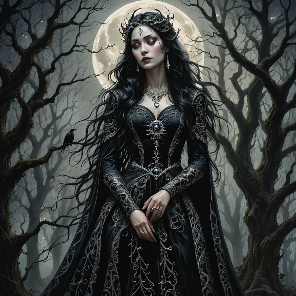 Ethereal Moon Goddess in Gothic Surreal Forest