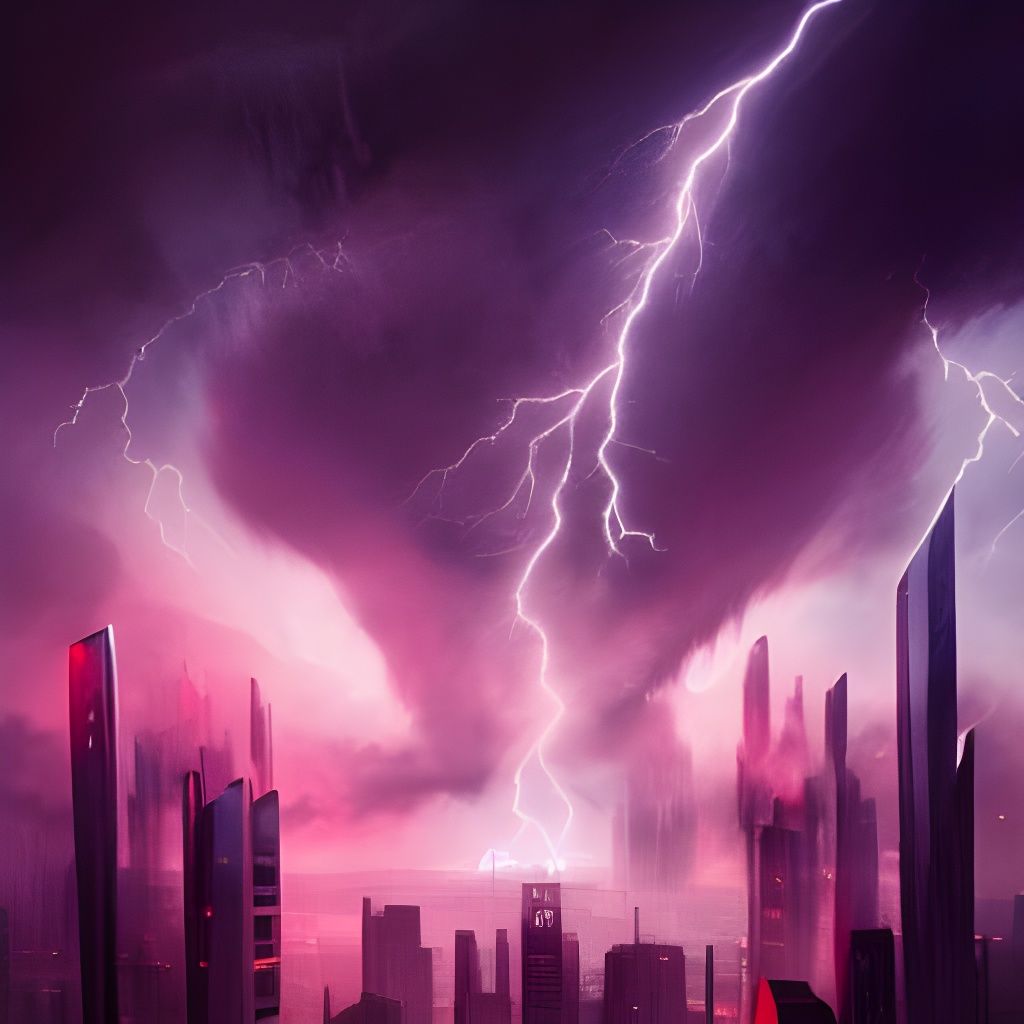 Futuristic Skyscraper Lightning Strike in Hyperdetailed Digi...