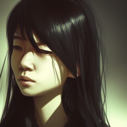 Tired Japanese Traveler Portrait in Art Nouveau Style