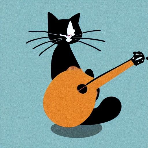 Minimalist Cat Playing Guitar
