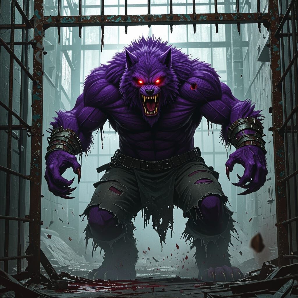 Purple Werewolf Breaks Free: A Dystopian Vision