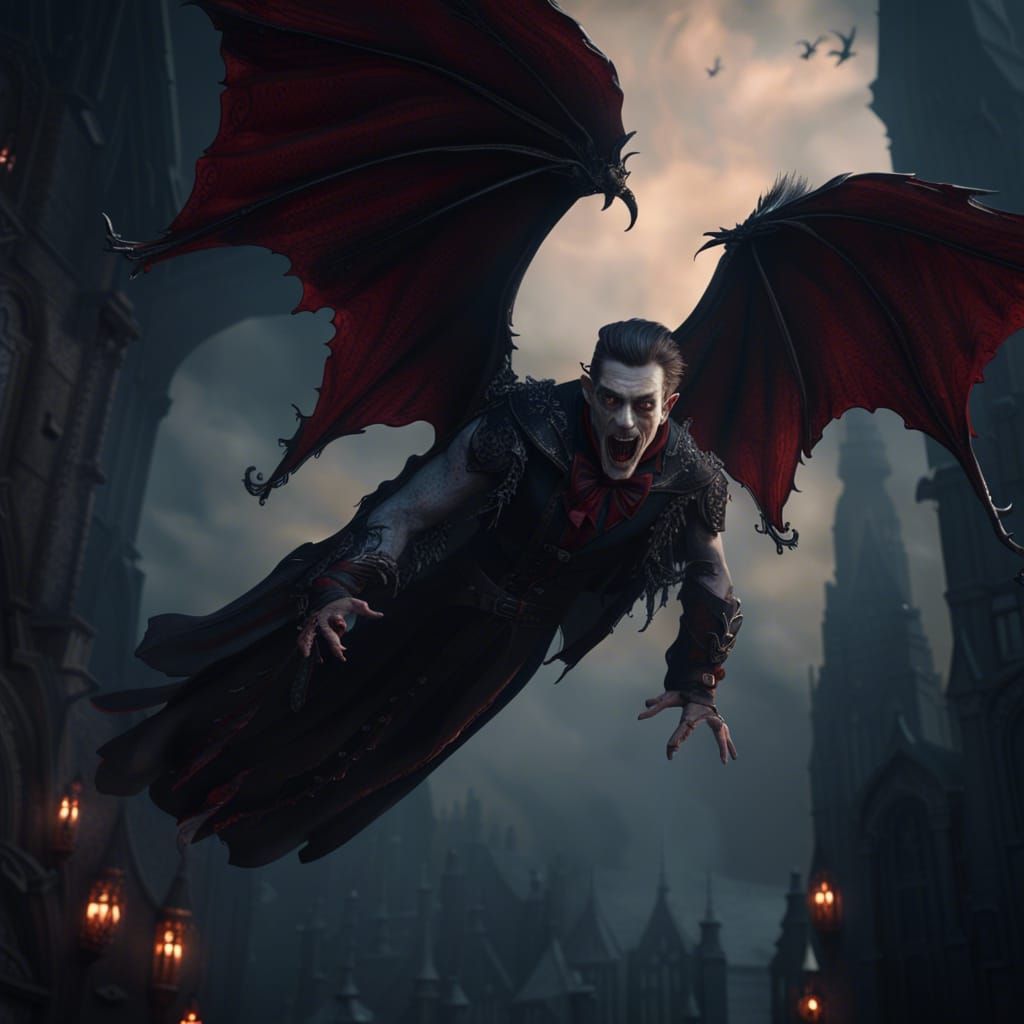Vampire in Flight: Detailed Matte Painting