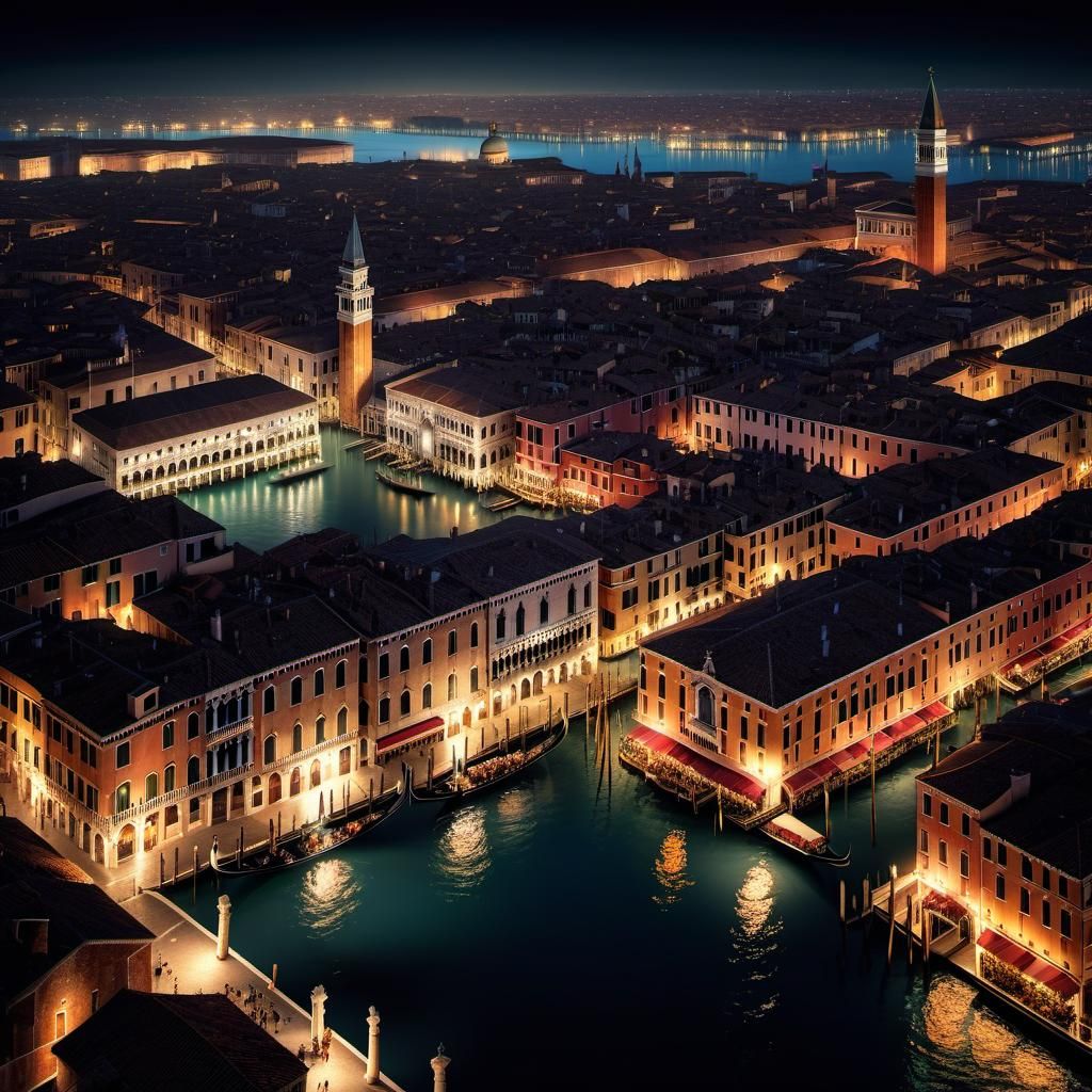 Isometric Venice Cityscape at Night in HDR