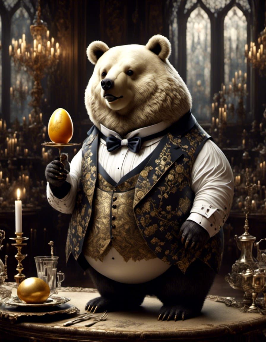 Whimsical Egg Bear Butler Serving Drinks