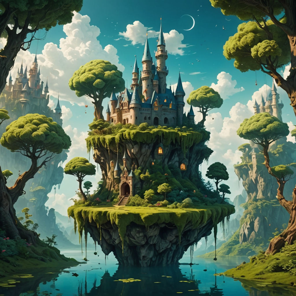 Ethereal Floating Forest Castle on Island