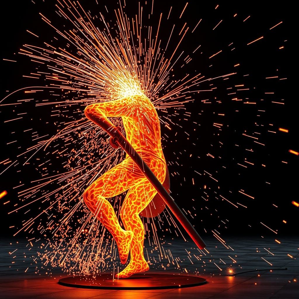 Molten Metal Dancer in Fiery Light