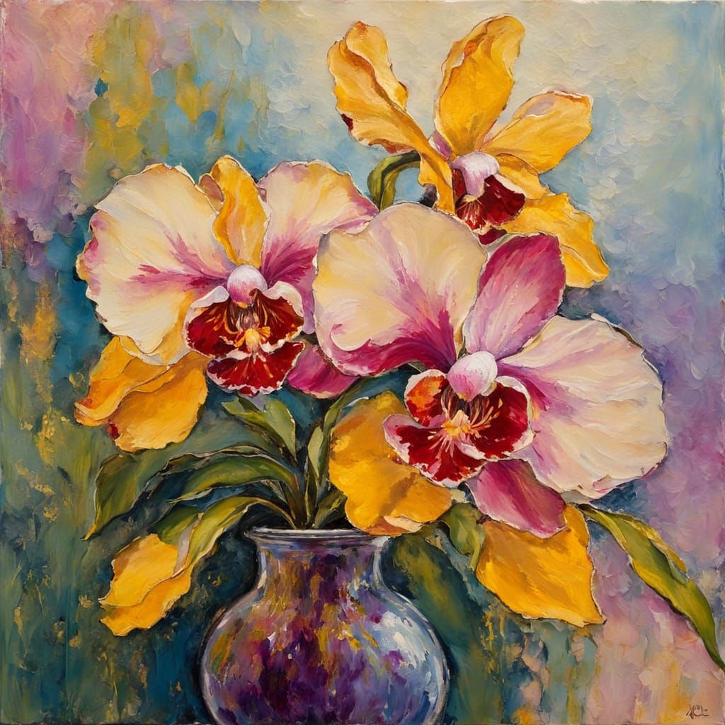 Orchids in a small vase