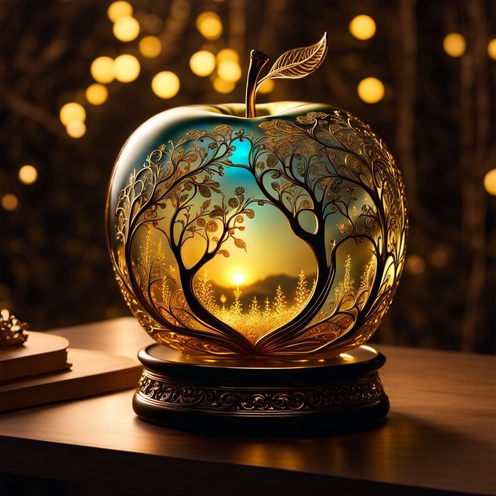 Glowing Golden Apple: Ethereal Meadow Dreamscape