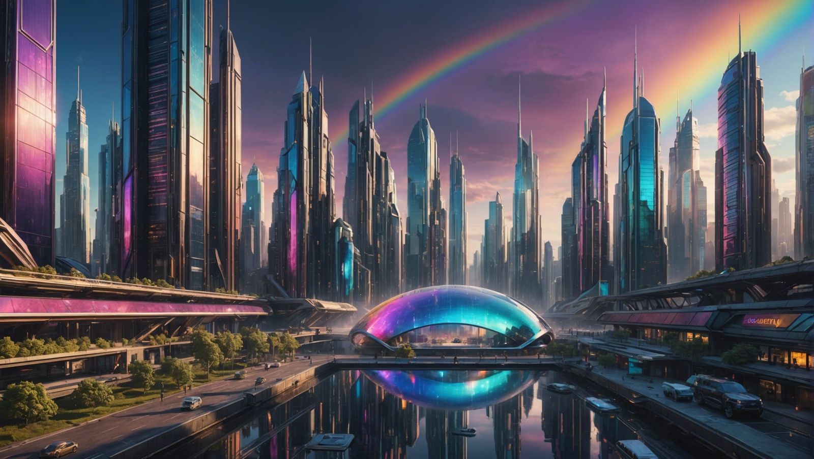 Futuristic Alien City in Prismatic Colors