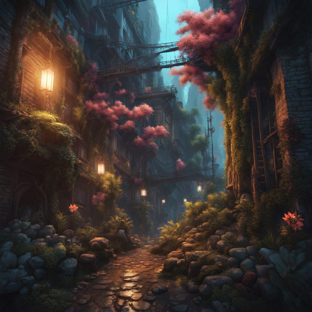 Cyberpunk Artist Paints Forest Mural in Grimy Alley