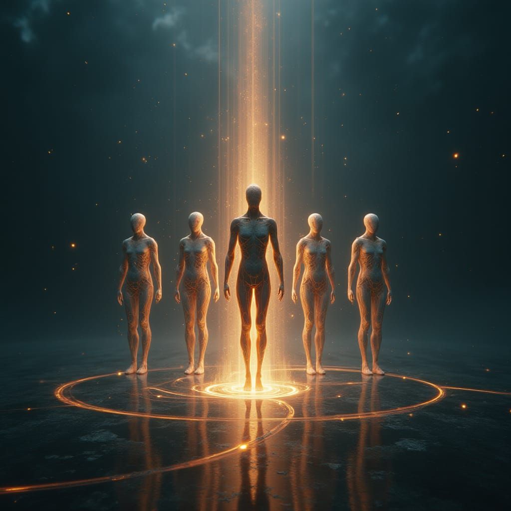 Surreal Figures Emerge from Dark Ethereal Background in Cine...