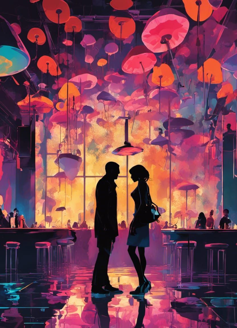 Vivid Neo-Noir Mushroom Nightclub in 4D