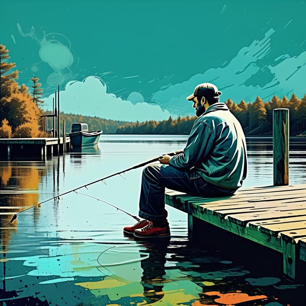 Pop Art Man Fishing with Grunge Filter