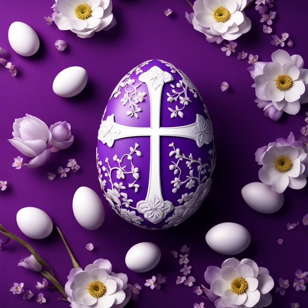 Hyperrealistic Easter Egg with Cross and Sakura Flowers
