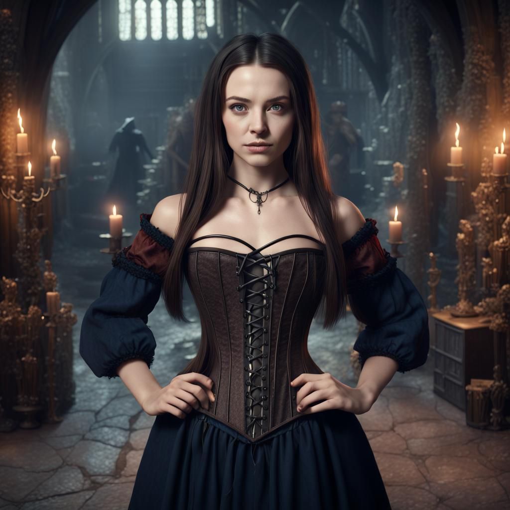 Medieval Witch in Fantasy Lair: Detailed Digital Art