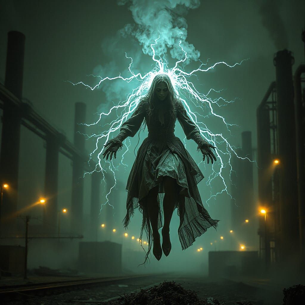 Ethereal Soul in Steampunk Factory, Surreal Digital Art