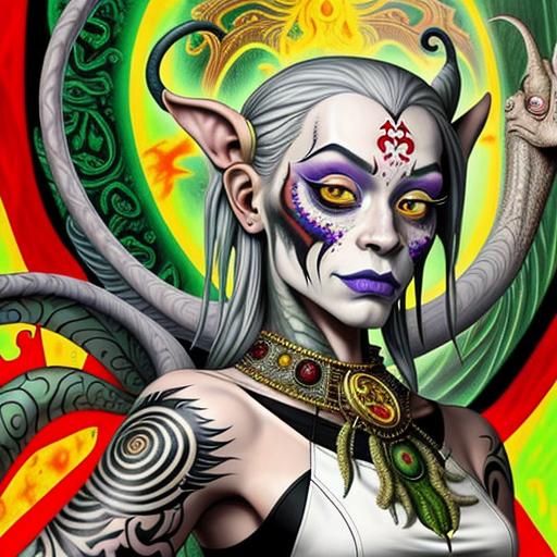 Surreal Contortionist Fantasy Creature in Imperial Colors