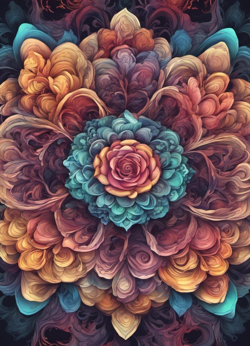 Colorful Roses Mandala Floating in Space