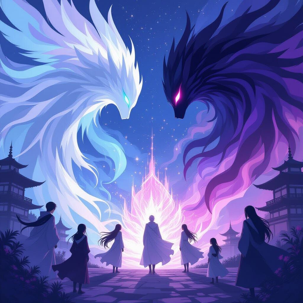 Light and Shadow Beings Unite in Anime Realm