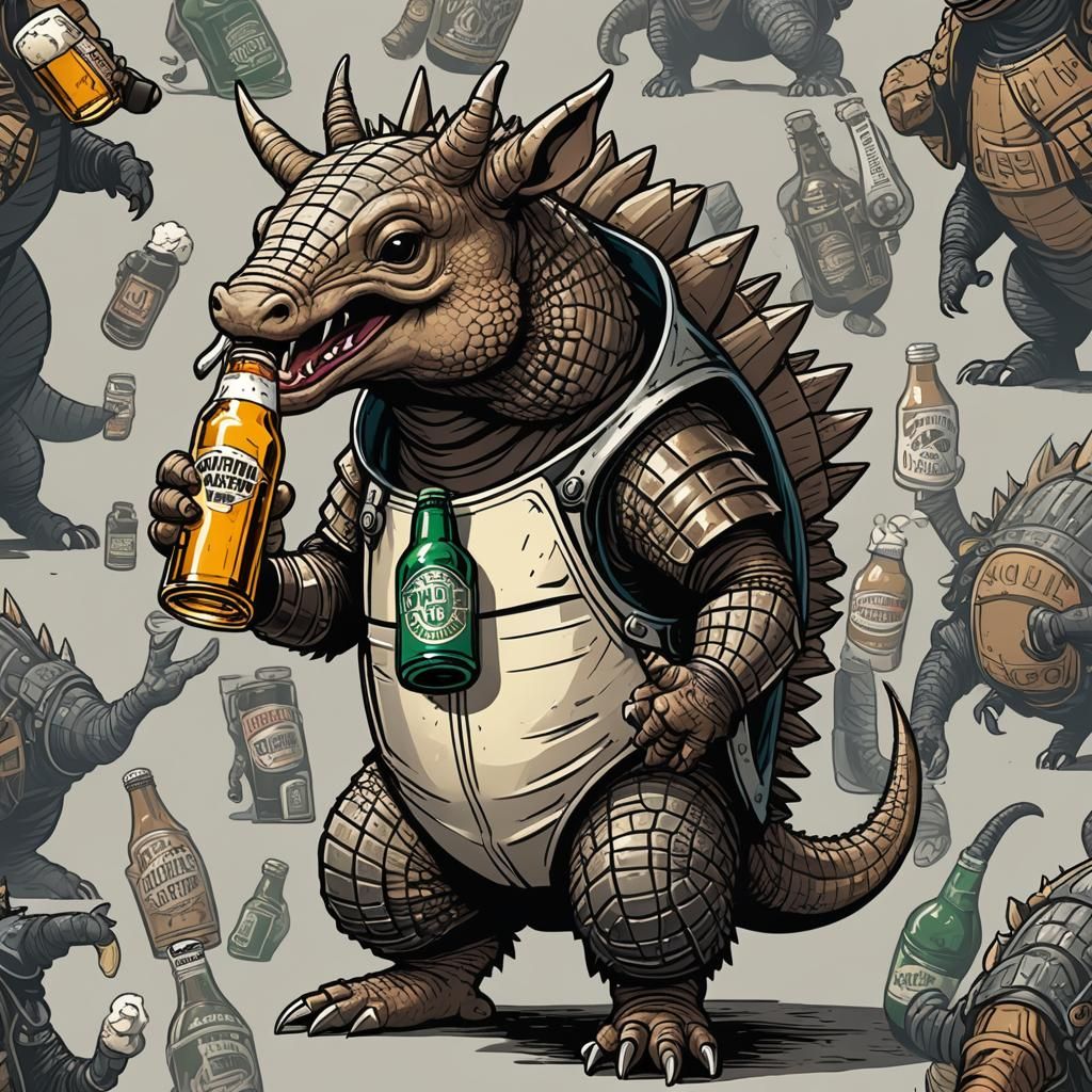 Kaiju Armadillo with Beer, Comic Book Style