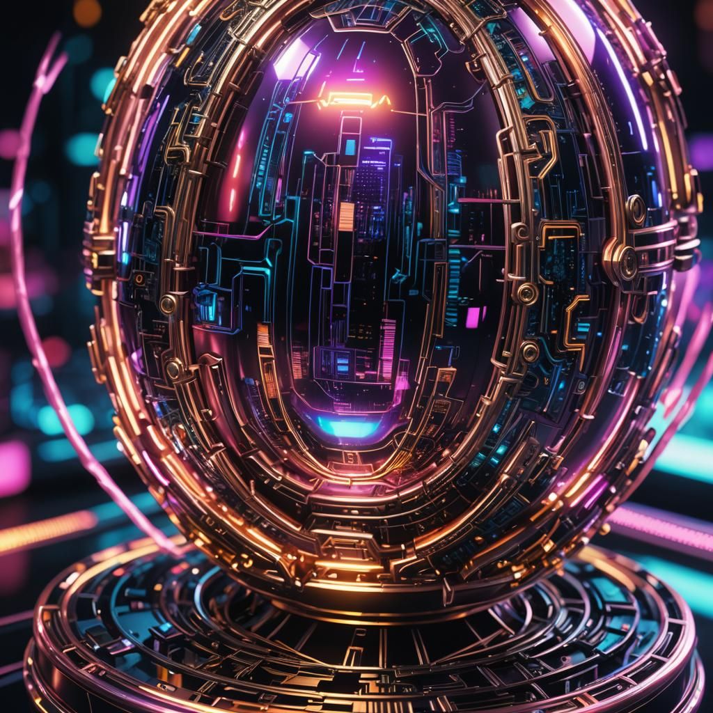 Cyberpunk Fabergé Egg with Neon Reflections