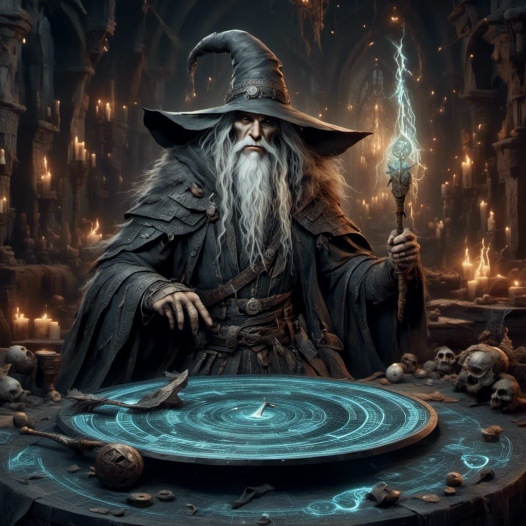 Gray Elf Wizard in Ancient Temple