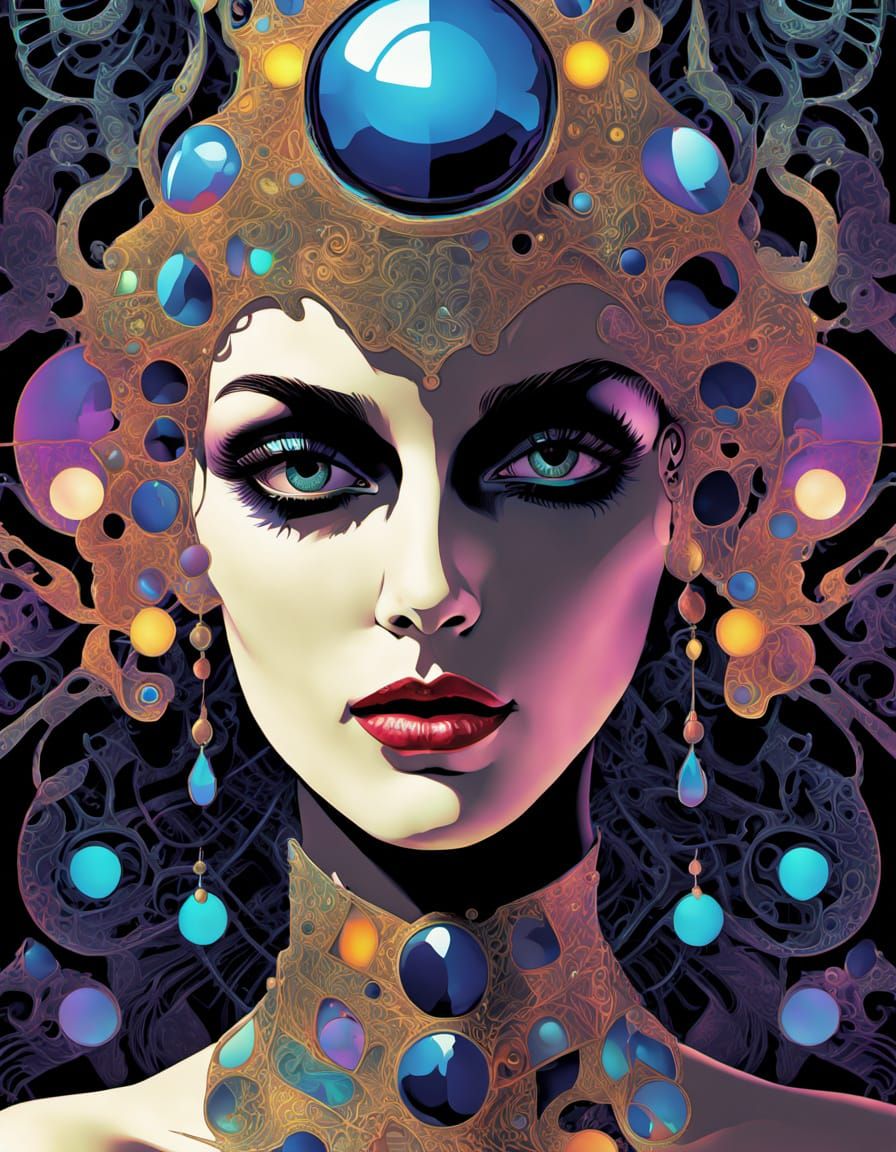 Surreal Film Noir Portrait in Art Nouveau Style