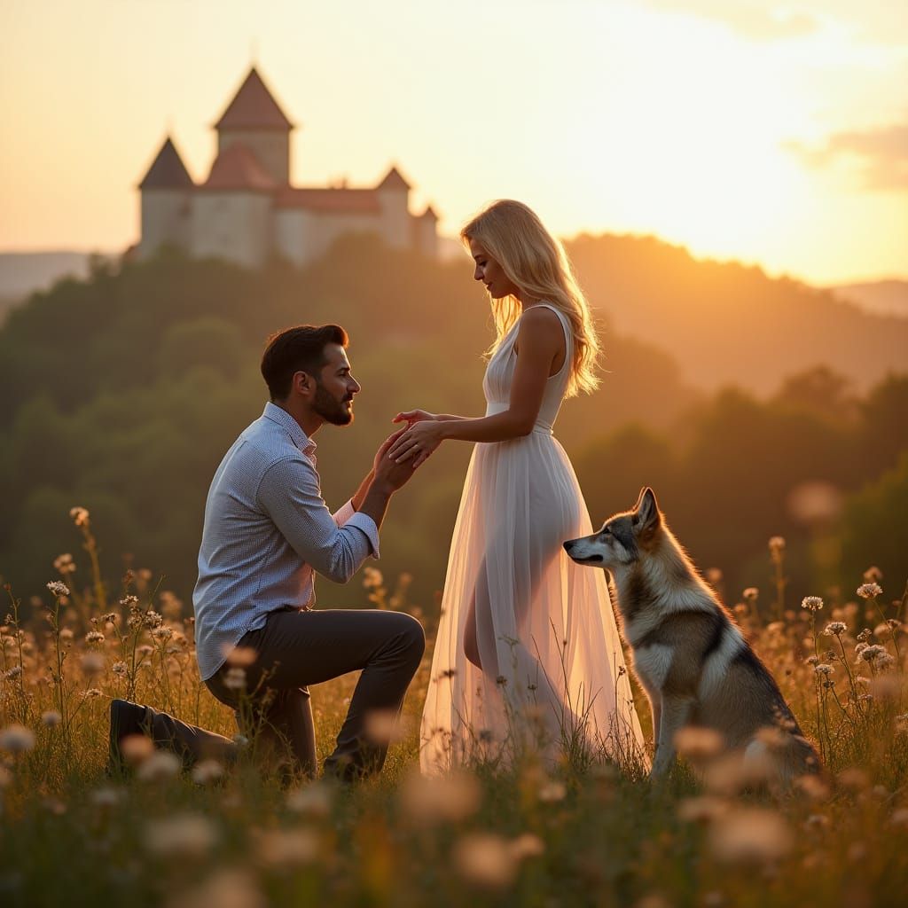 Engagement at Špilberk Castle During Golden Hour