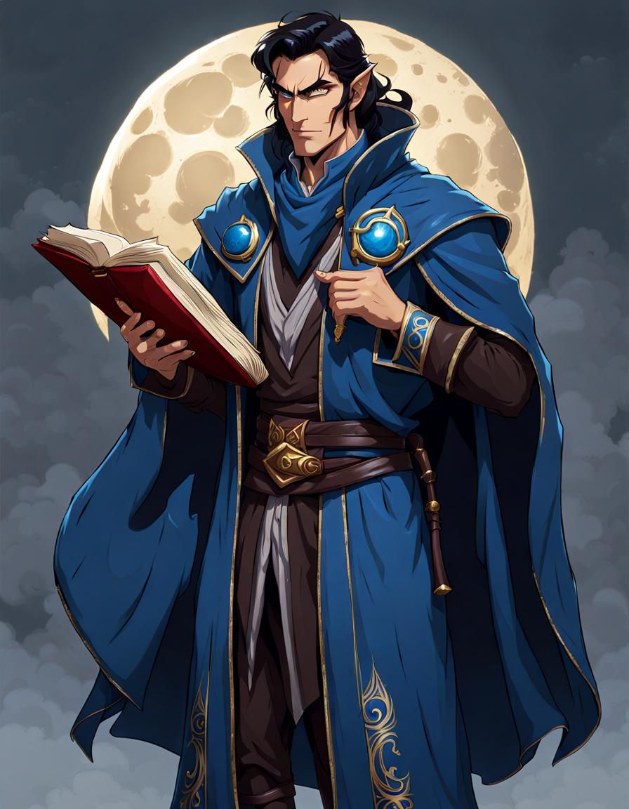 Half-Elf Sorcerer Professor Portrait in Scholarly Robes