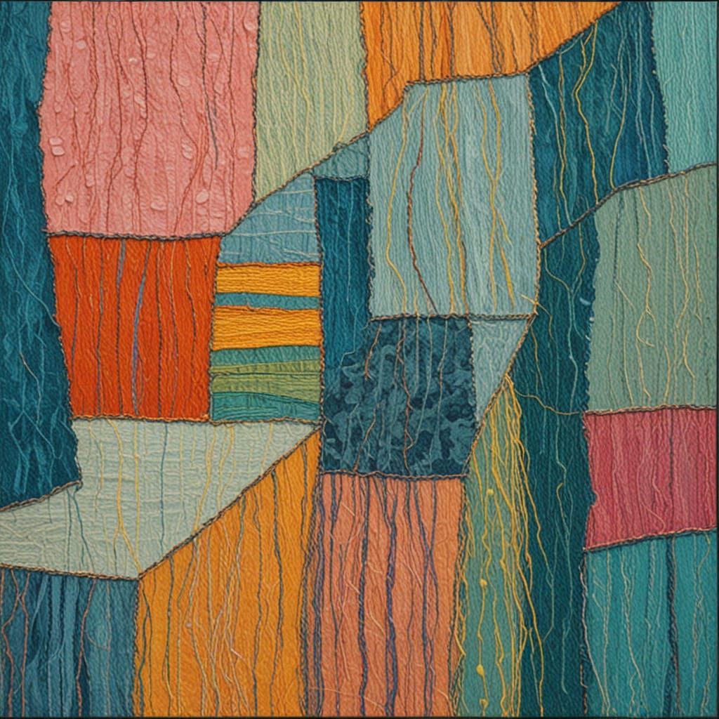 Vibrant Textile Artwork in Gallery Setting