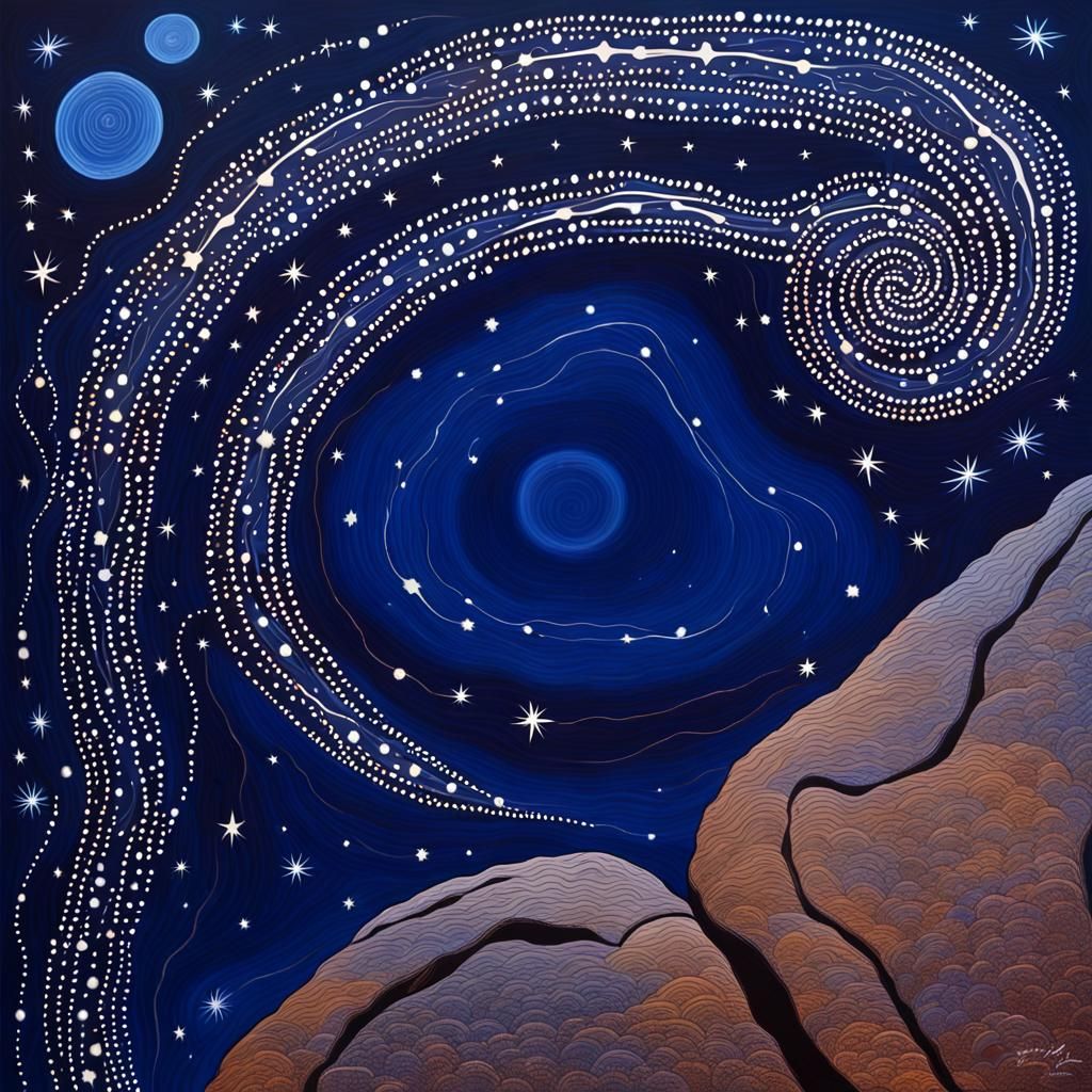 Stars Dreaming the Songlines in Aboriginal Rock Art Style
