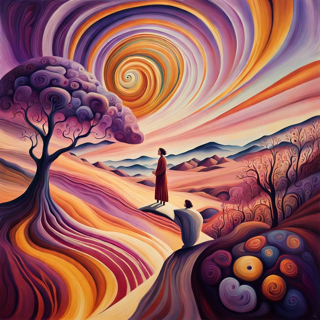 Dreamlike Figure in Expressionist Surreal Landscape
