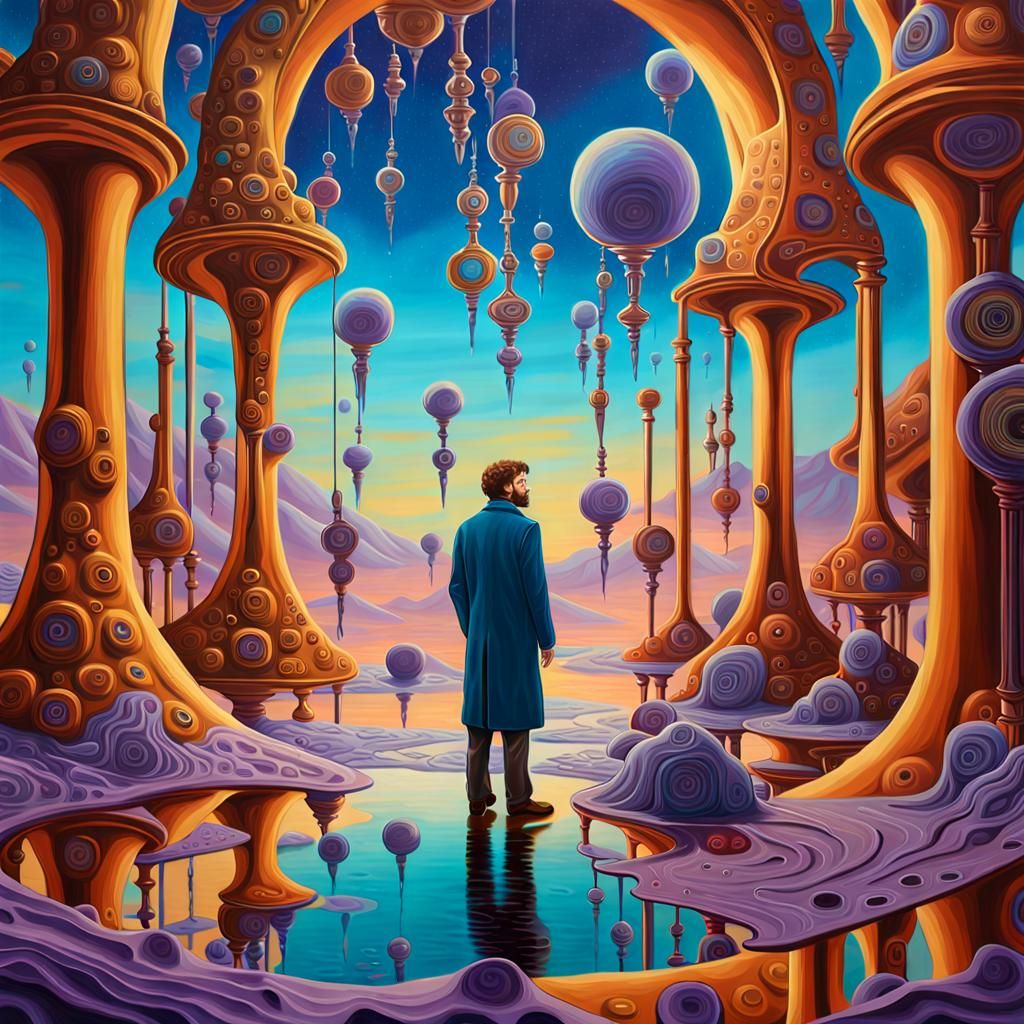 Surreal Dreamscape: Oil Painting with Clockwork Machines