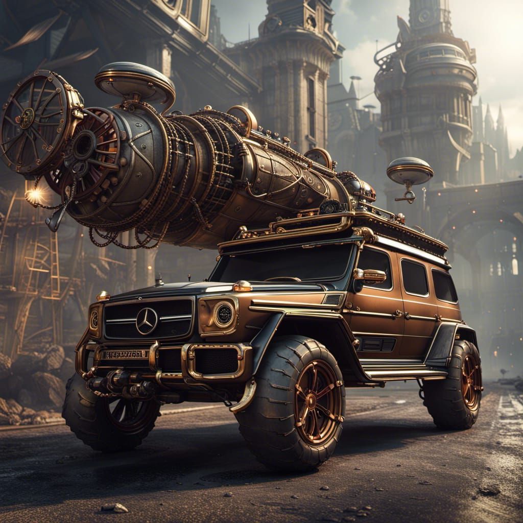 Steampunk Mercedes SUV in Detailed Matte Painting