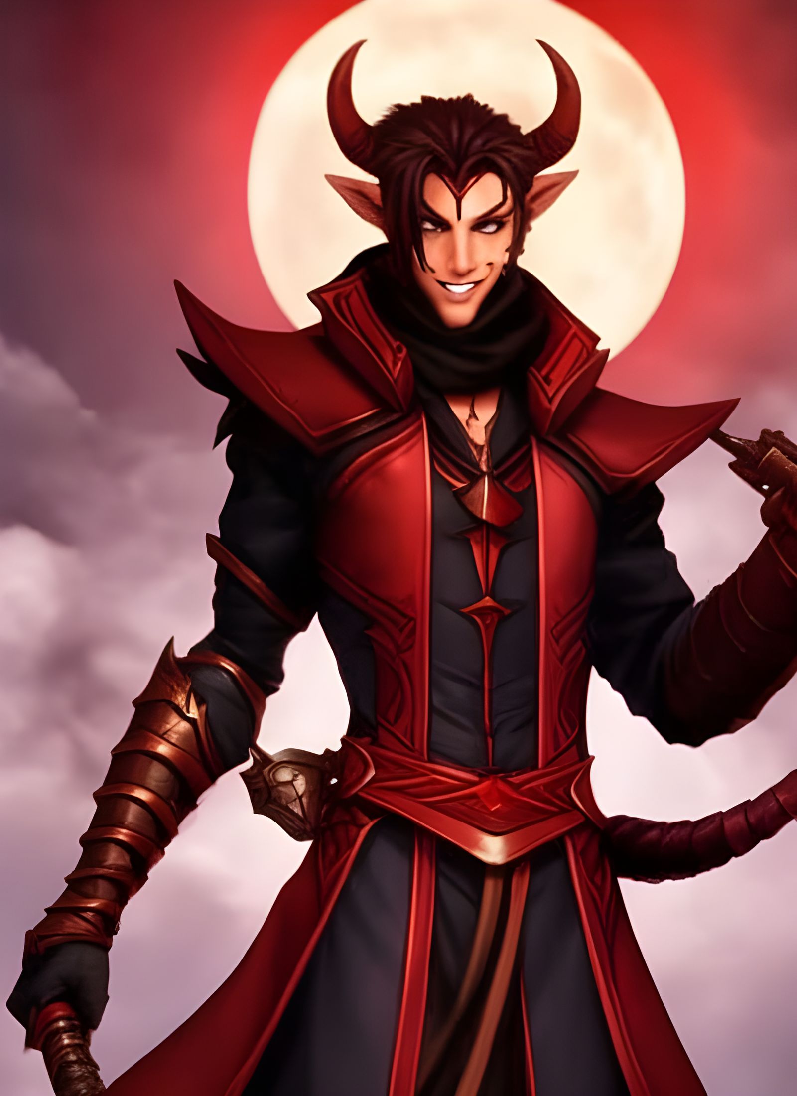 Anime Style Smiling Tiefling Warlock
