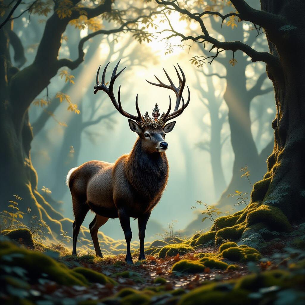 Majestic Stag in Ancient Forest Clearing