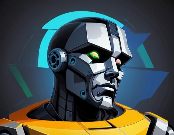 robot head with cyberpunk abstract doodle cubism art