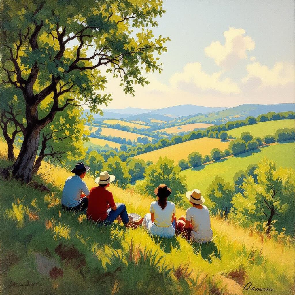 Idyllic Countryside Scene in Impressionist Style