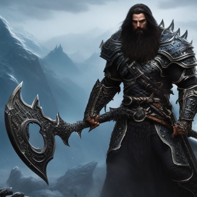 Frost Giant Knight in Dragon Armor: Epic Digital Art