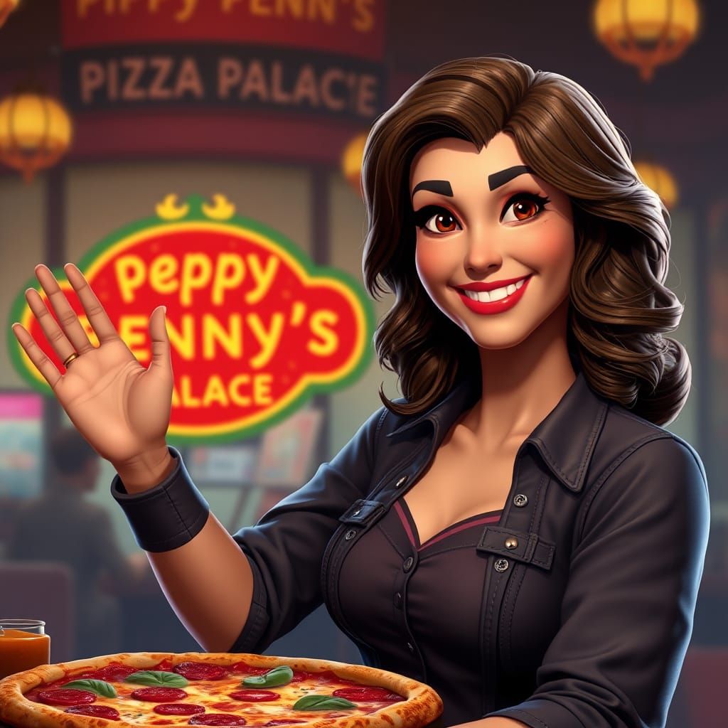 Peppy Penny's Pizza Palace Advertisement: Cheerful Woman